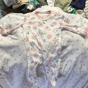 Chick Pea Floral Footie - Pink and White
